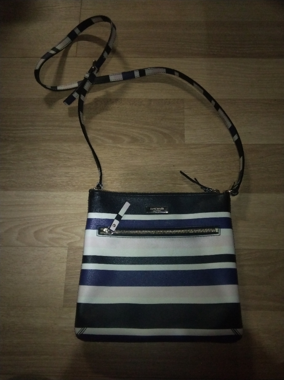 kate spade Striped Crossbody in Navy, White and Black with Pale Pink Accent
